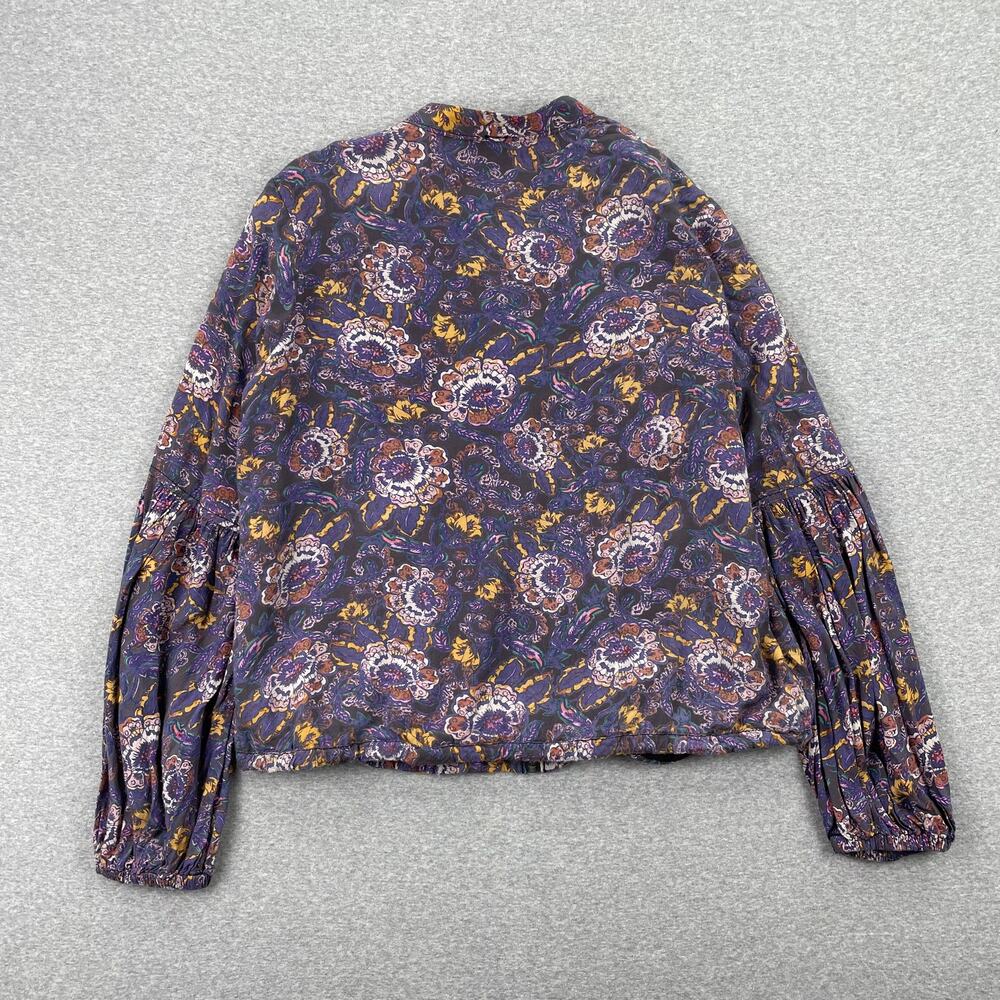 Free People Soft Printed Balloon Sleeve Jacket Size XS Purple Floral Boho Zip-Up - Picture 2 of 13